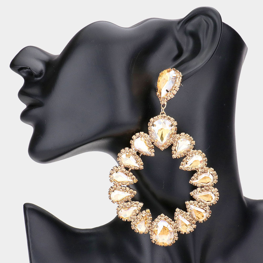 Light Topaz Crystal Open Circle Chandelier Earrings  Pageant Earrings