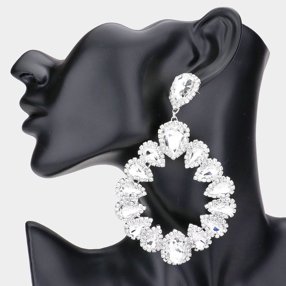 Clear Crystal Open Circle Chandelier Earrings  Pageant Earrings