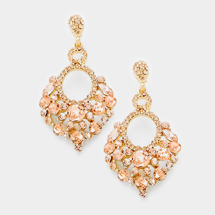 Little Girls Peach Crystal Chandelier Pageant Earrings on Rose Gold