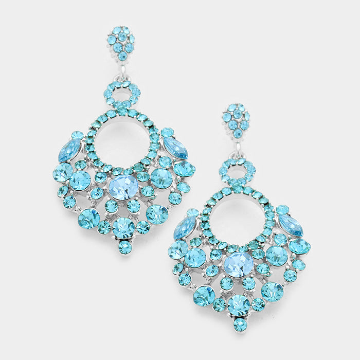 Little Girls Aqua Crystal Chandelier Pageant Earrings Aqua