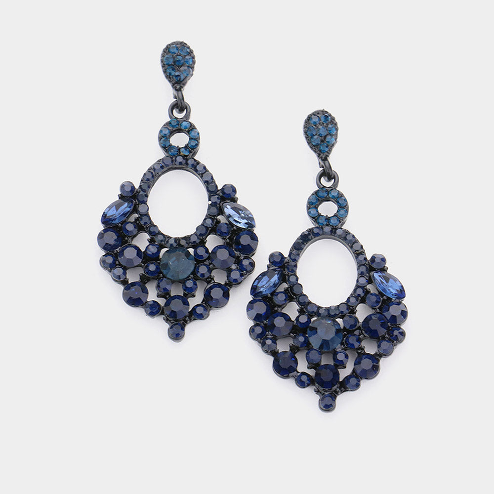 Little Girls Navy Crystal Chandelier Pageant Earrings on Black