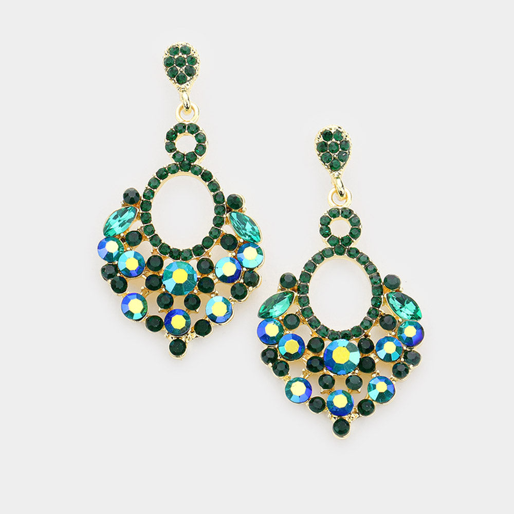 Little Girls Emerald and Gold Chandelier Pageant Earrings
