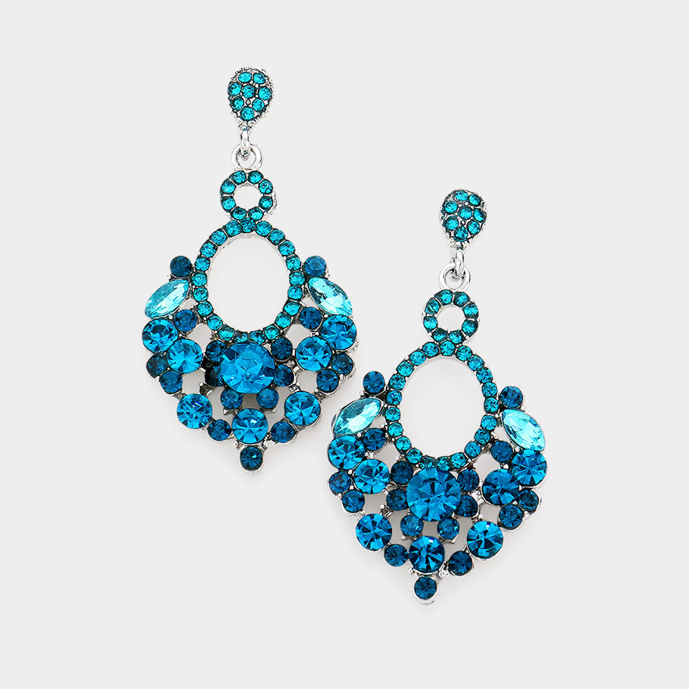 Little Girls Teal Crystal Chandelier Pageant Earrings