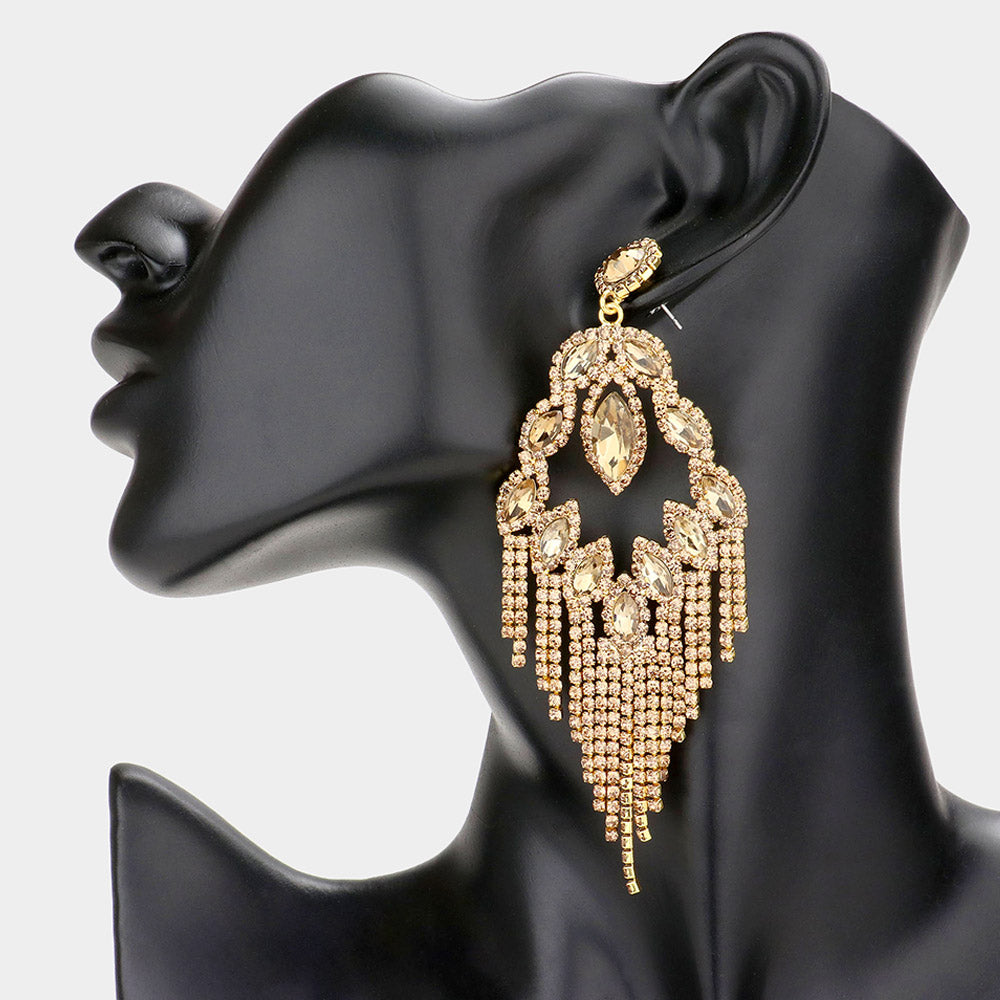 Long Topaz Crystal Fringe Chandelier Pageant Earrings | Prom Jewelry |  579530