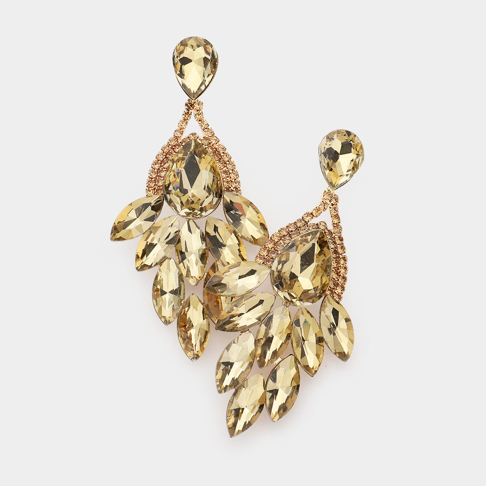 Light Topaz Teardrop Accented Marquise Stone Cluster Stone Pageant Chandelier Earrings   | Prom Earrings