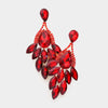Red Teardrop Accented Marquise Stone Cluster Stone Pageant Chandelier Earrings   | Prom Earrings