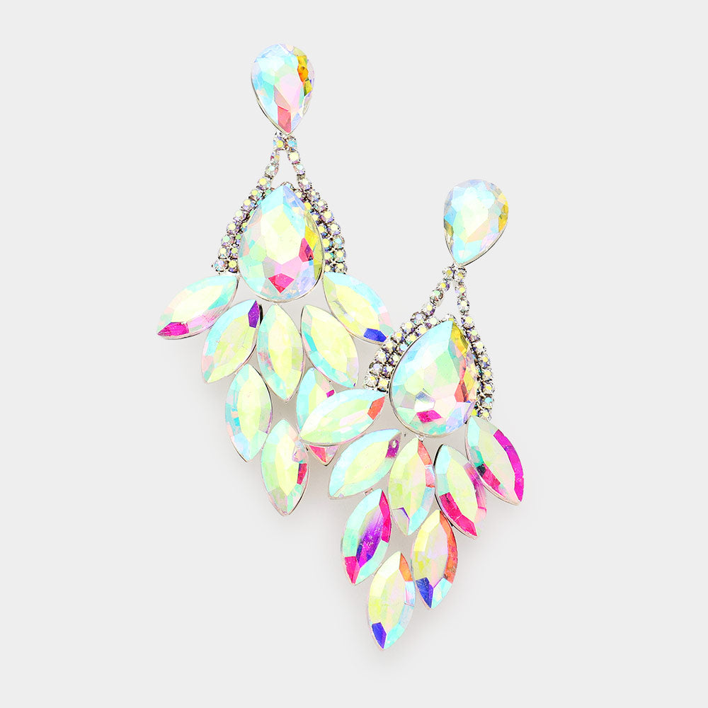 AB Teardrop Accented Marquise Stone Cluster Stone Pageant Chandelier Earrings   | Prom Earrings