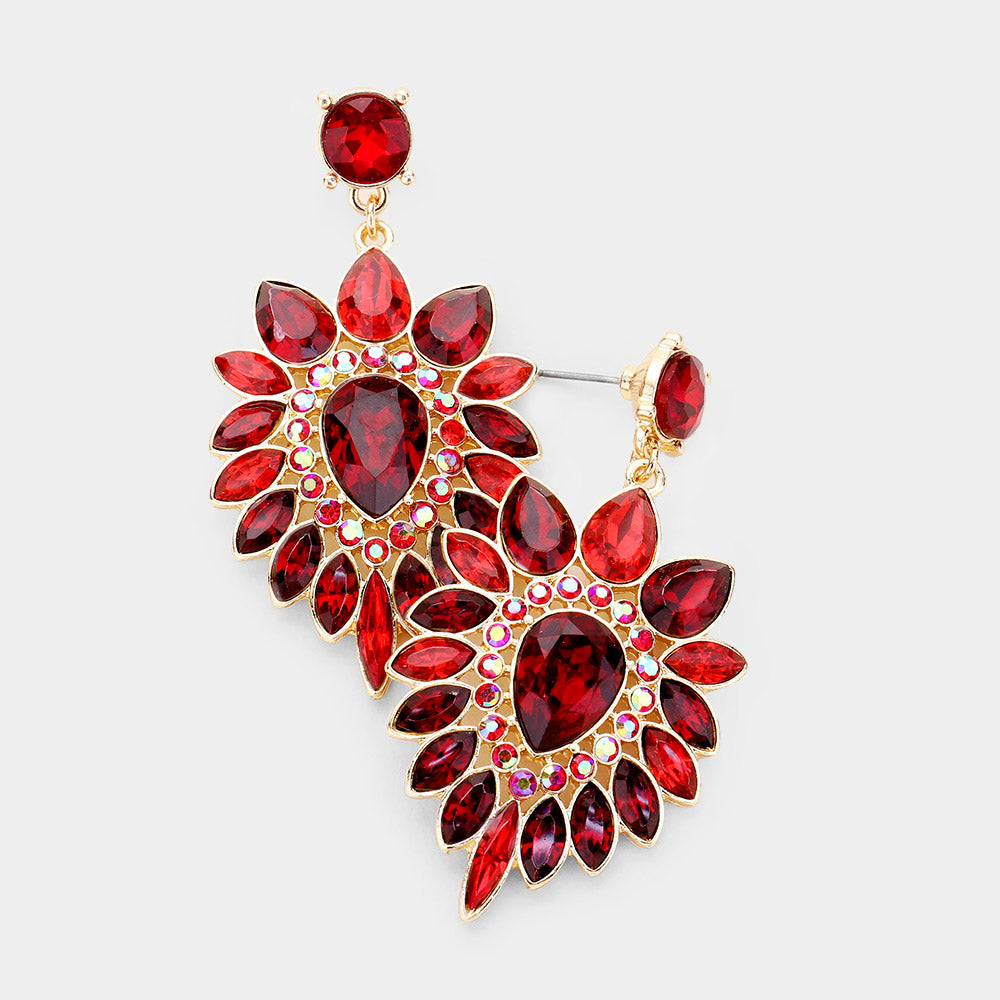 Red Crystal Teardrop Marquise Rhinestone Pageant Earrings