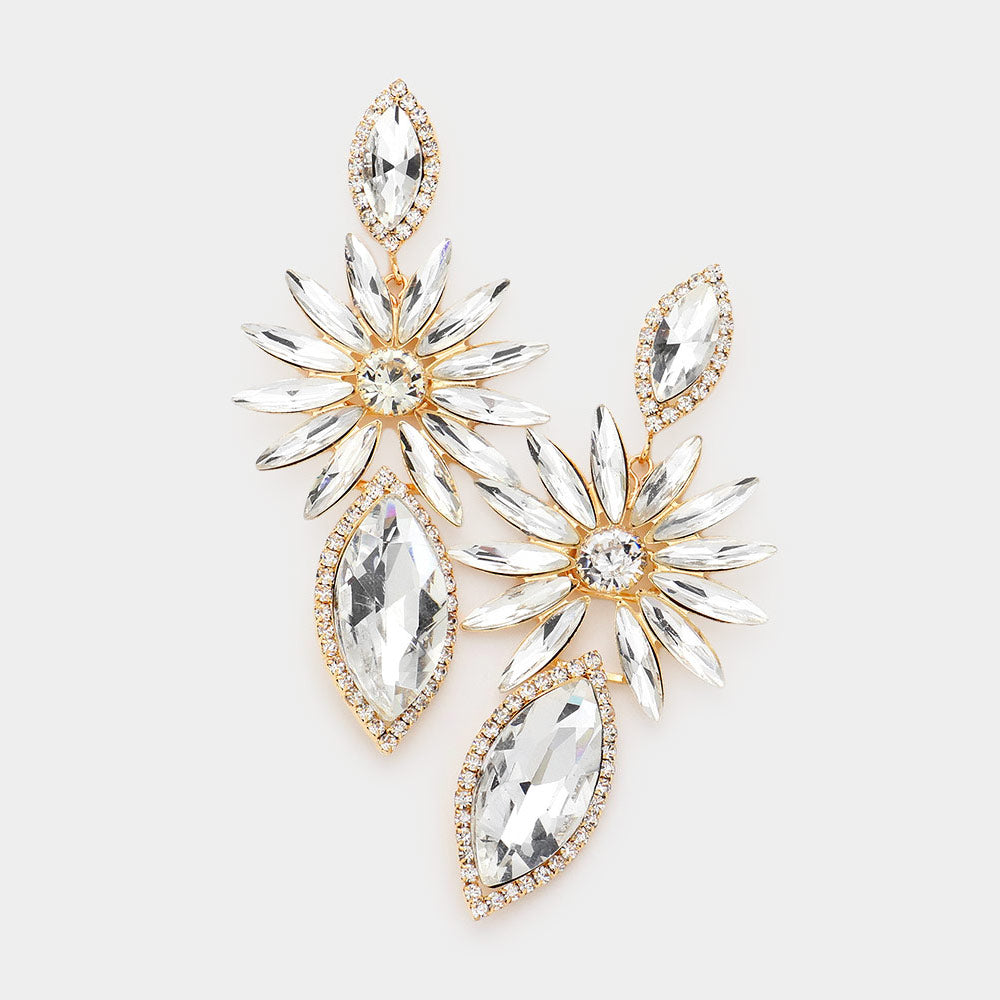 Clear Crystal Marquise Drop Pageant Earrings on Gold | Prom Earrings