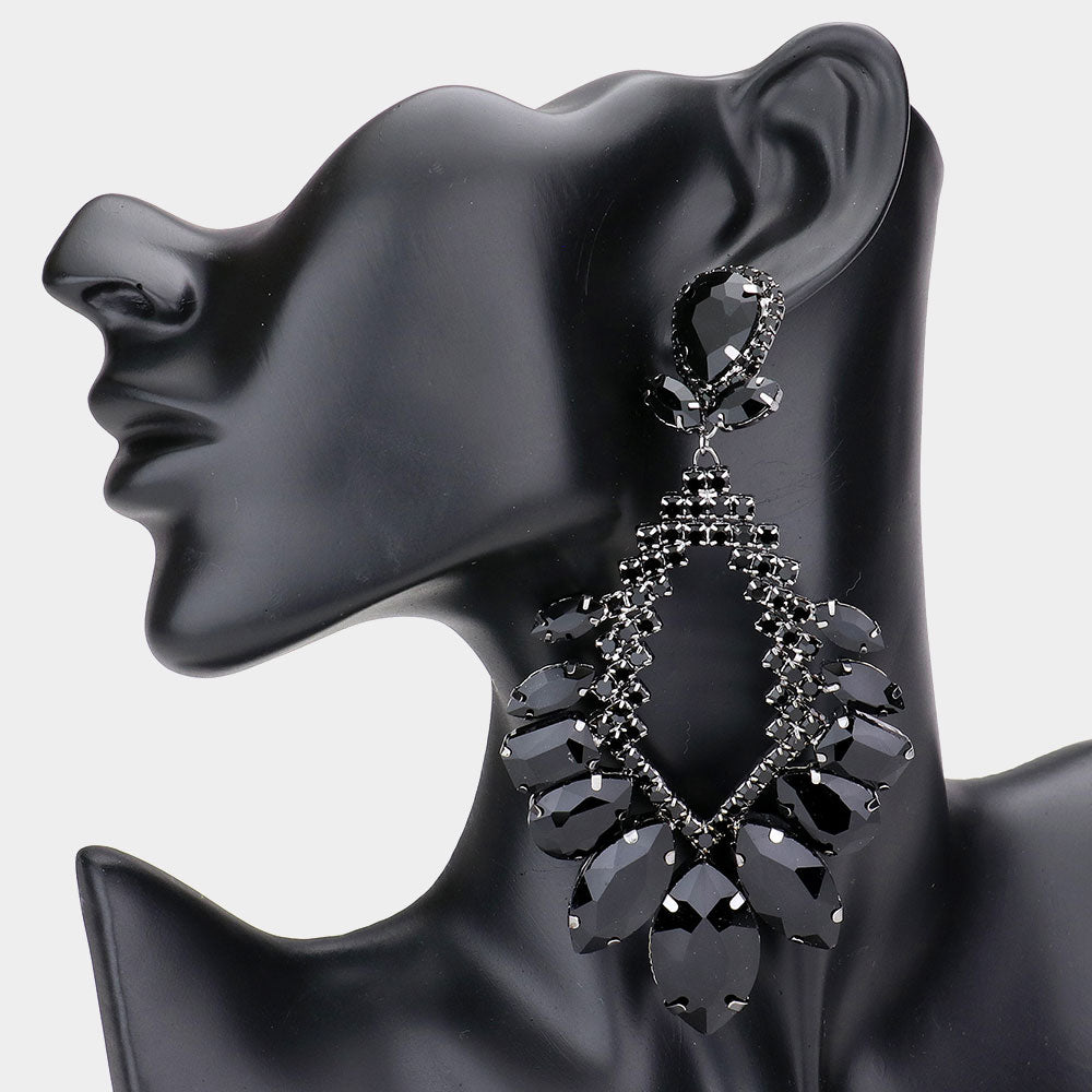 Jet Black Crystal Multi Stone Statement Pageant Earrings | Pageant Jewelry