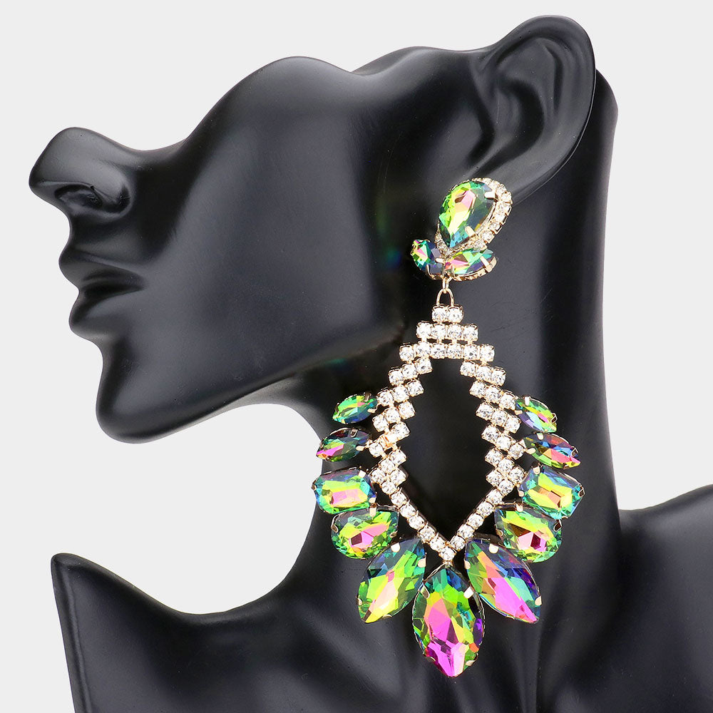 Multi-Color Crystal Multi Stone Statement Pageant Earrings   | Pageant Jewelry