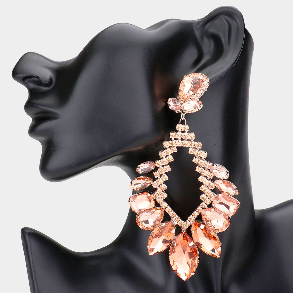 Peach Crystal Multi Stone Statement Pageant Earrings   | Pageant Jewelry
