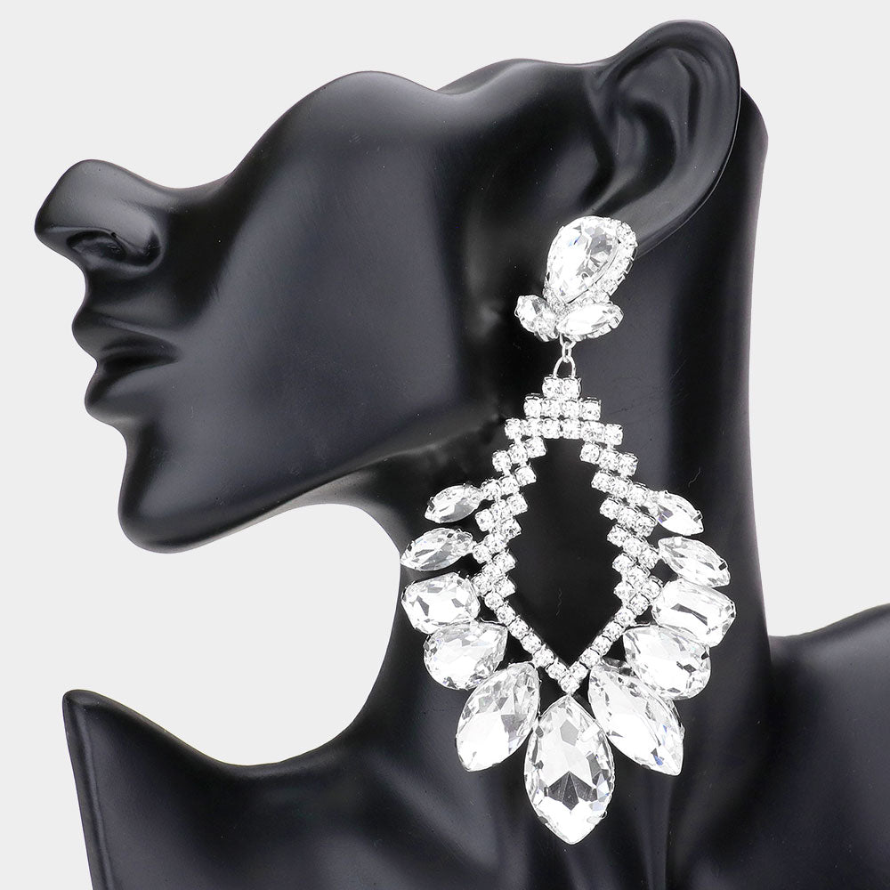 Clear Crystal Multi Stone Statement Pageant Earrings   | Pageant Jewelry