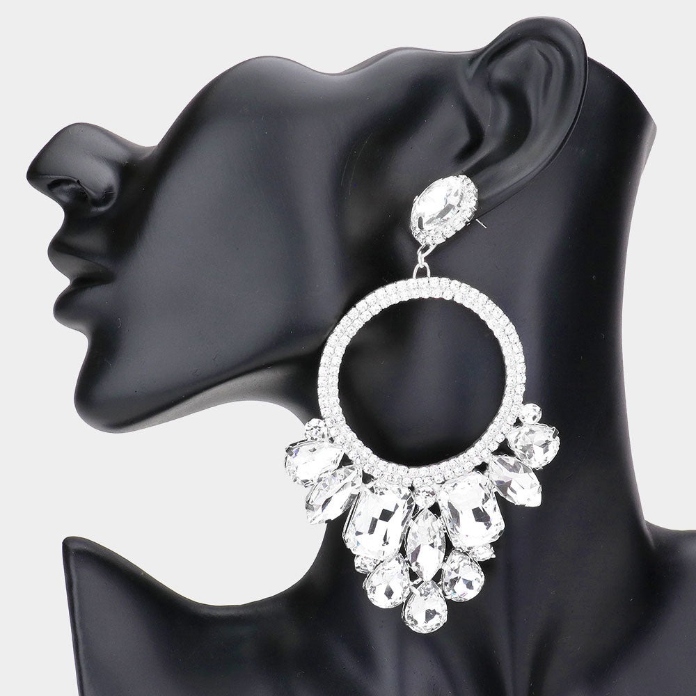 Clear Crystal Multi Stone Open Circle Pageant Earrings  | Prom Earrings | 540293