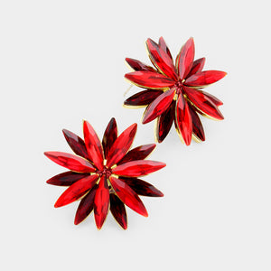 Red Crystal Flower Stud Earrings
