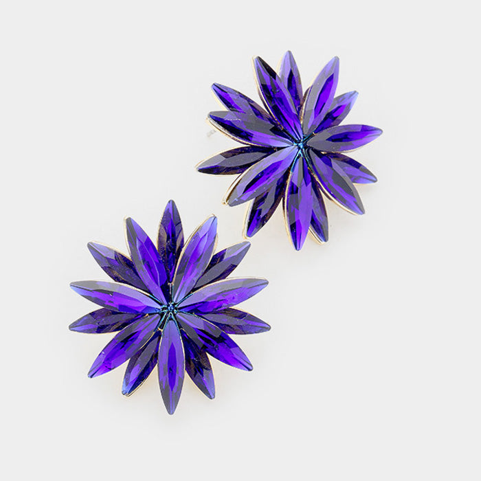 Sapphire Crystal Flower Stud Earrings  | 410641