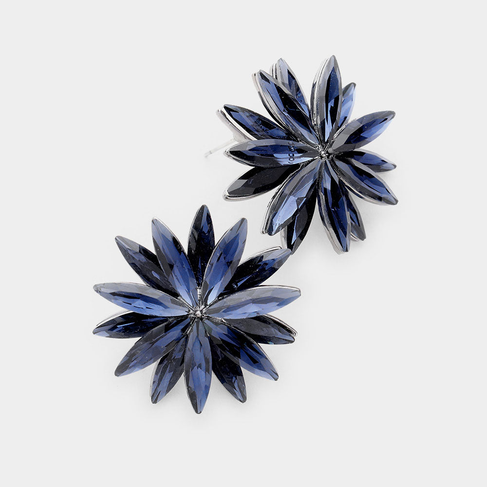 Navy Crystal Flower Stud Earrings