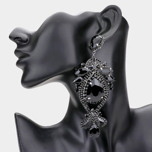 Black Oversized Multi Stoned Crystal Chandelier Pageant Earrings | Statement Earrings