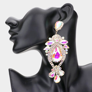 AB Oversized Multi Stoned Crystal Chandelier Pageant Earrings on Gold | Statement Earrings