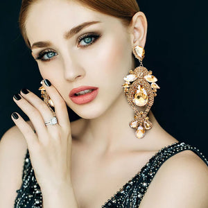 Light Topaz Oversized Multi Stoned Crystal Chandelier Pageant Earrings