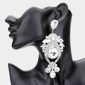 Clear Oversized Multi Stoned Crystal Chandelier Pageant Earrings  | Statement Earrings