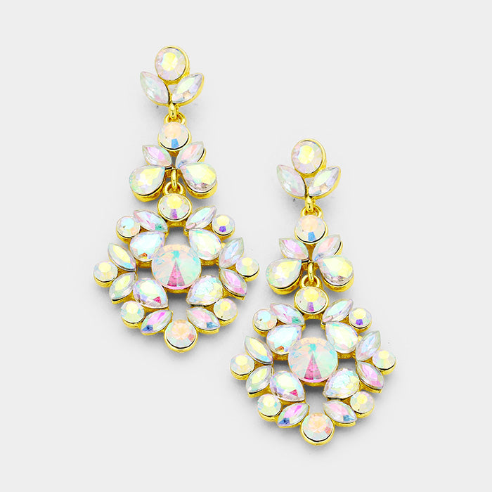 AB Crystal on Gold Chandelier Earrings