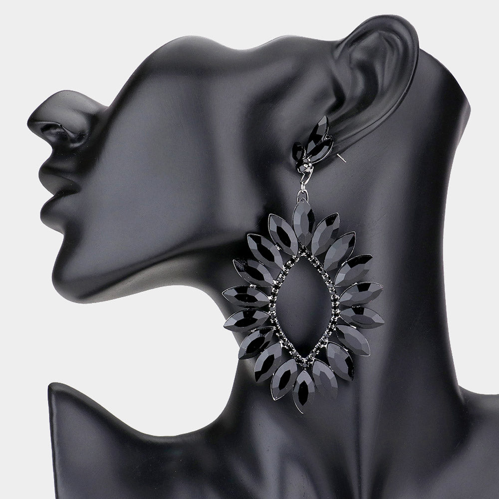 Black Marquise Stone Cluster Open Center Earrings | Pageant Earrings