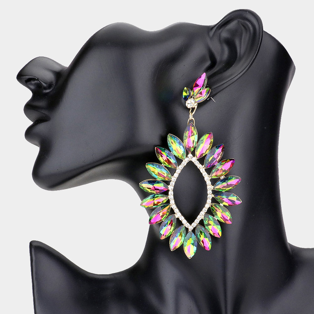 Multi-Color Marquise Stone Cluster Open Center Earrings  | Pageant Earrings