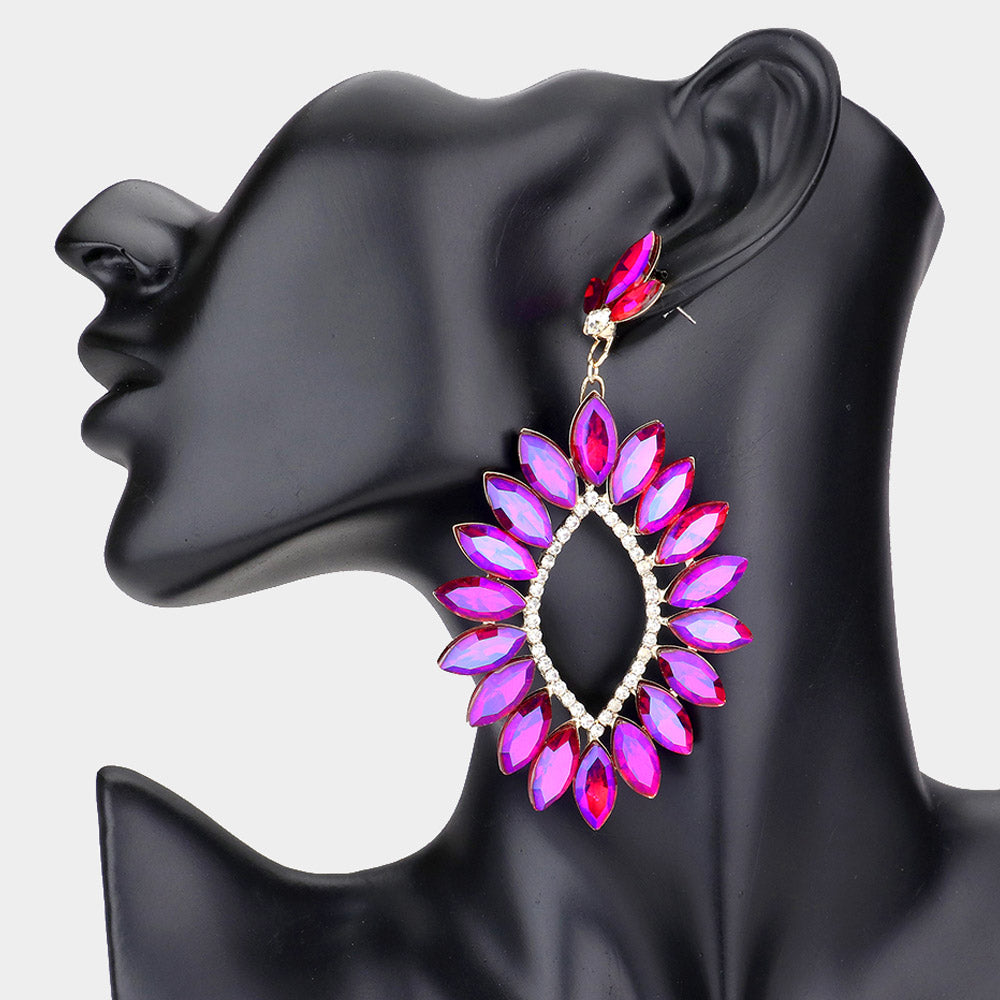 Fuchsia Marquise Stone Cluster Open Center Earrings  | Pageant Earrings