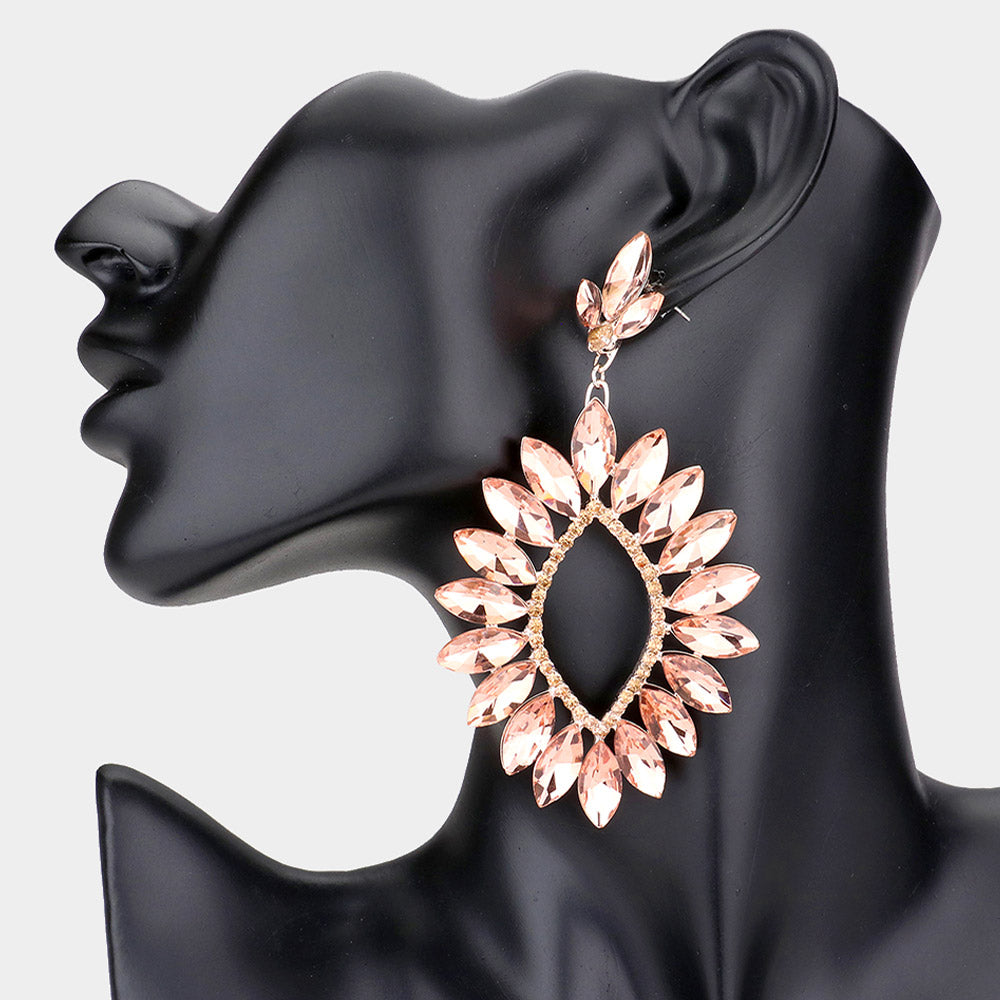 Peach Marquise Stone Cluster Open Center Earrings  | Pageant Earrings