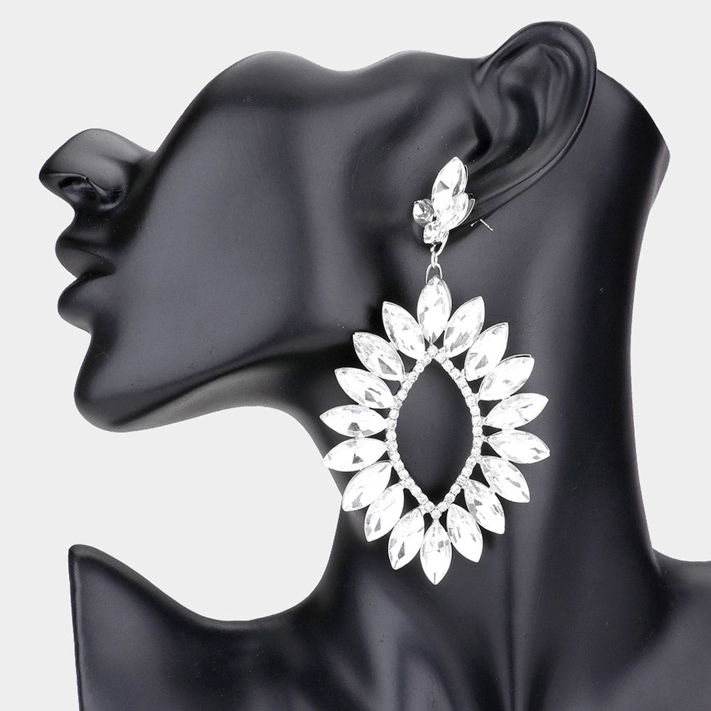Clear Marquise Stone Cluster Open Center Earrings  | Pageant Earrings