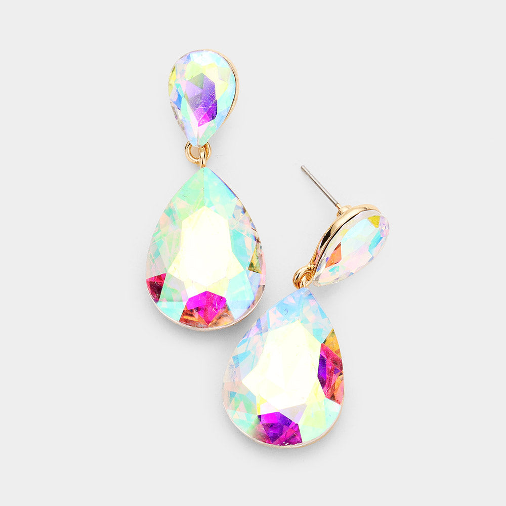 AB Crystal Double Teardrop Pagent Earrings for Little Girls