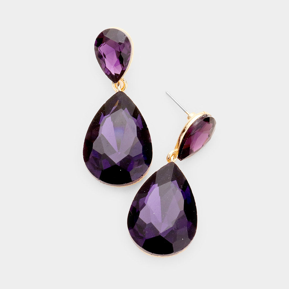 Purple Crystal Double Teardrop Pageant Earrings for Little Girls