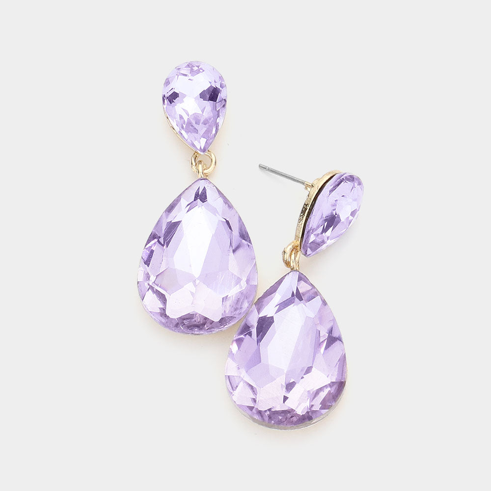 Lavender Crystal Double Teardrop Pageant Earrings for Little Girls