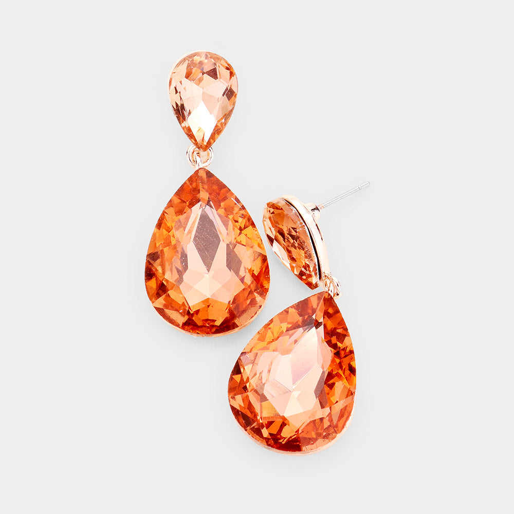 Peach Crystal Double Teardrop Pageant Earrings for Little Girls