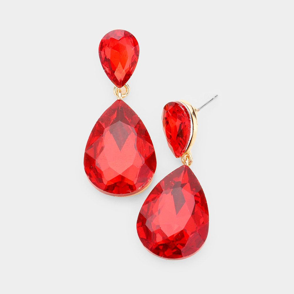 Red Crystal Double Teardrop Pageant Earrings for Little Girls