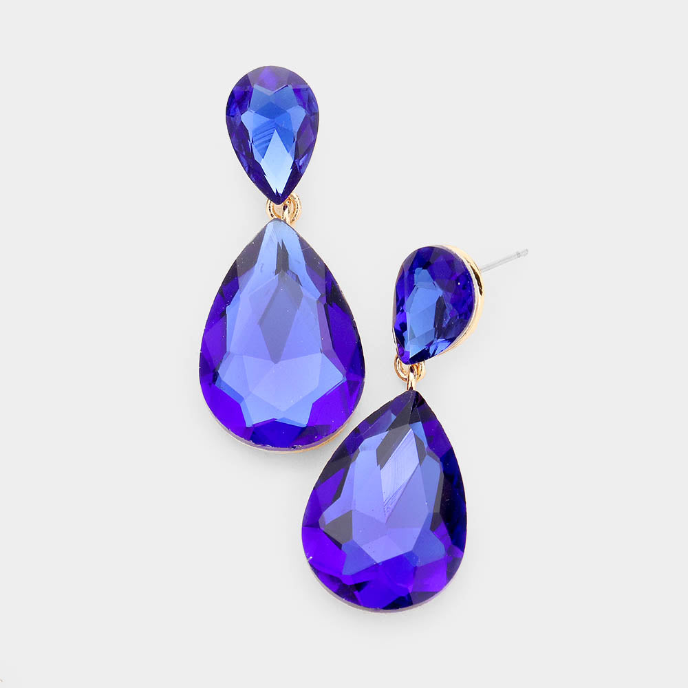 Sapphire Crystal Double Teardrop Pageant Earrings for Little Girls
