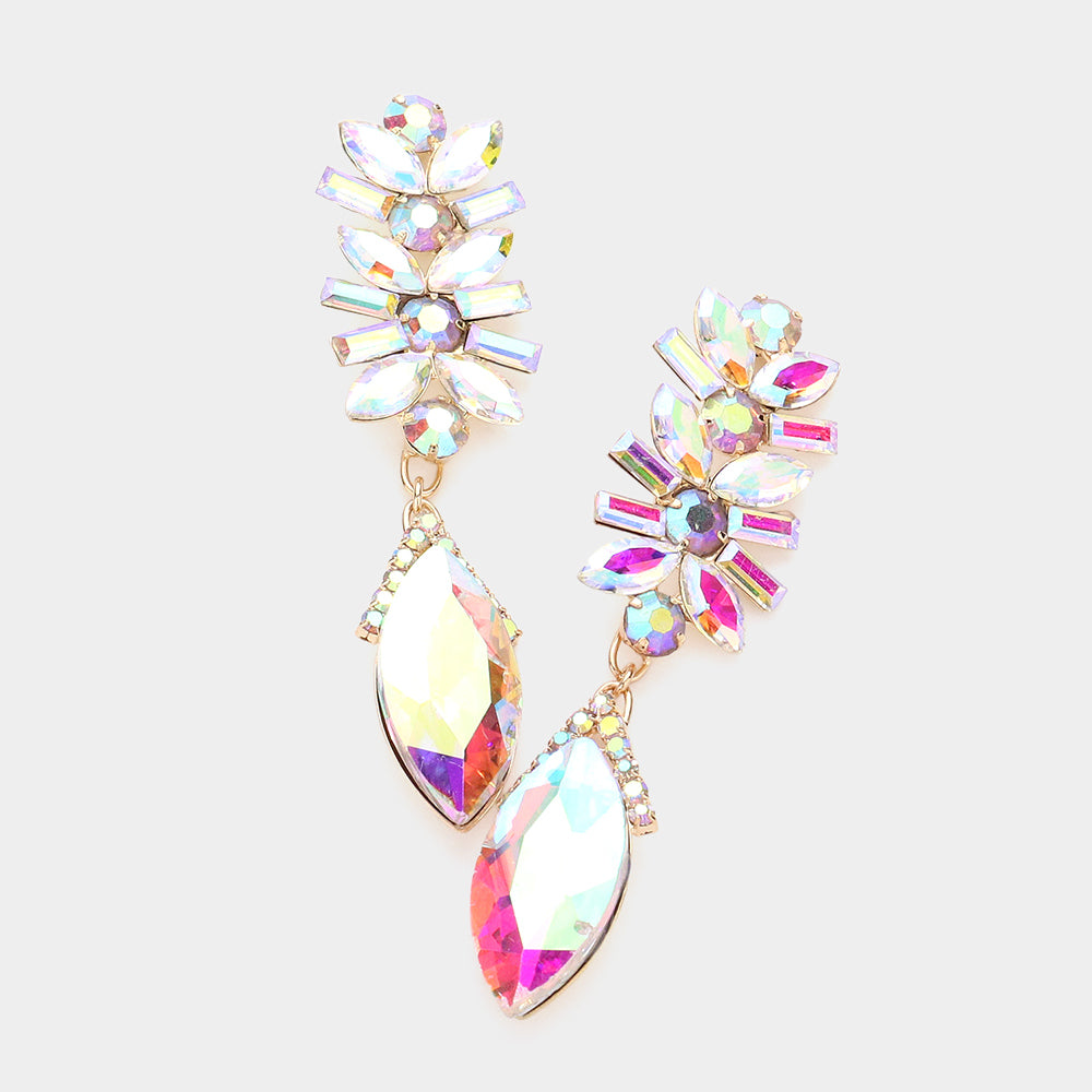 AB Multi Stone Dangle Pageant Earrings on Gold | Prom Earring