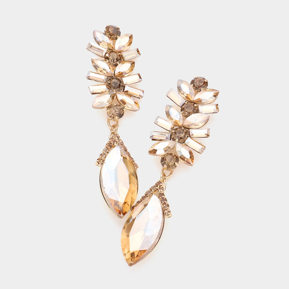 Light Topaz Multi Stone Dangle Pageant Earrings  | Prom Earring