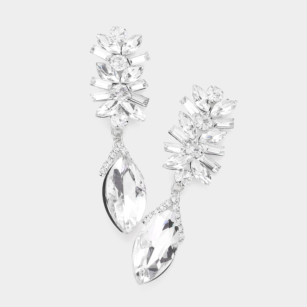 Clear Multi Stone Dangle Pageant Earrings  | Prom Earring