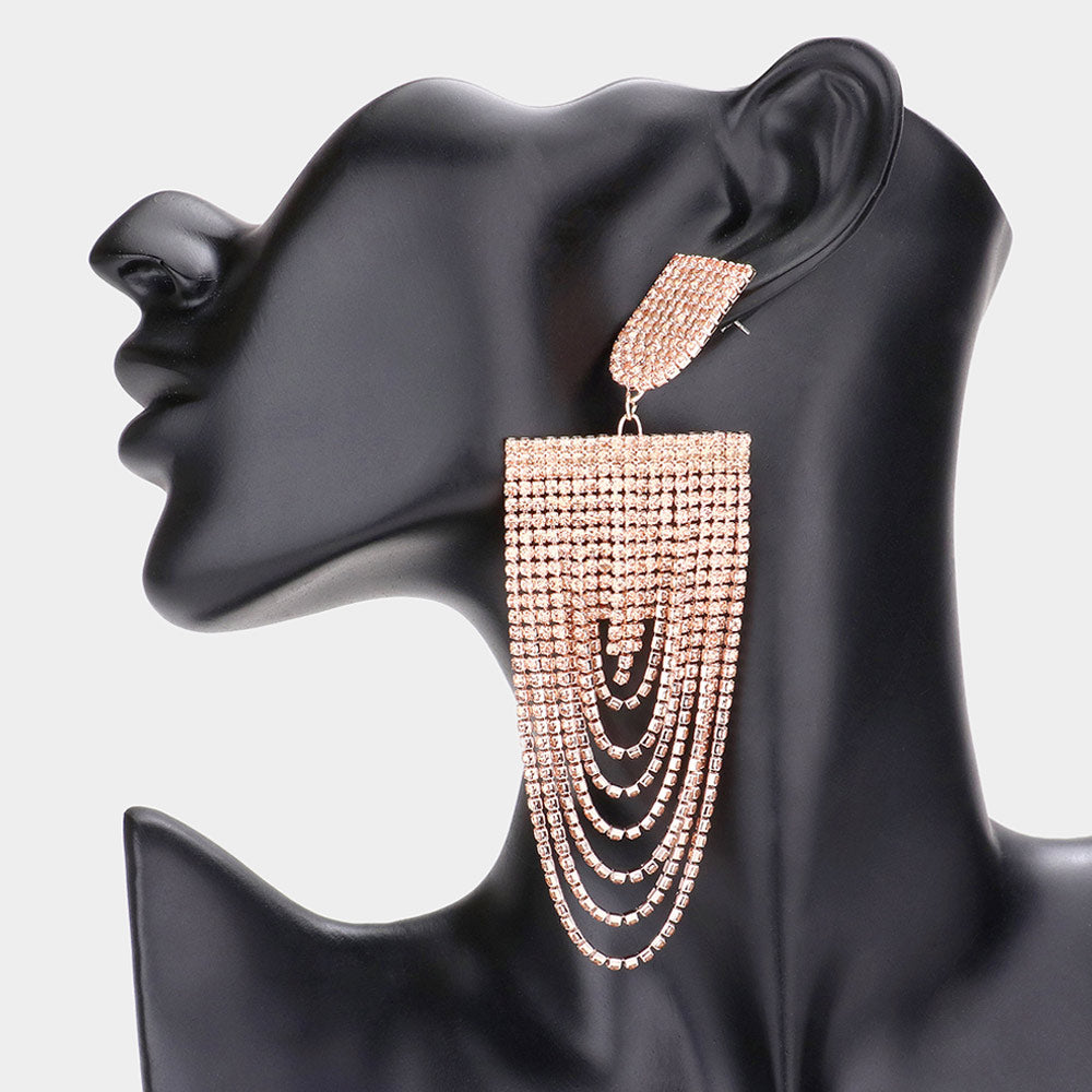 Long Draped Peach Rhinestone Pageant Earrings  | Fashion Earrings