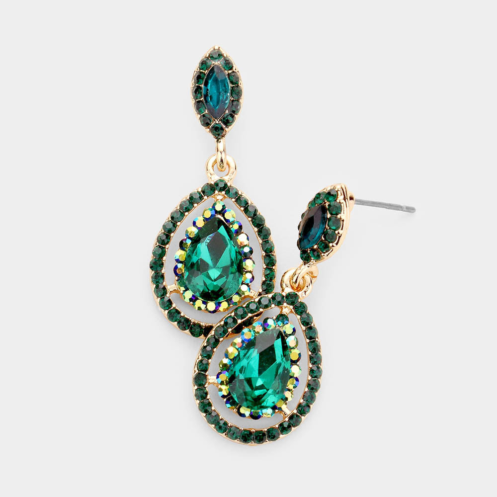 Little Girls Emerald Crystal Pageant Earrings