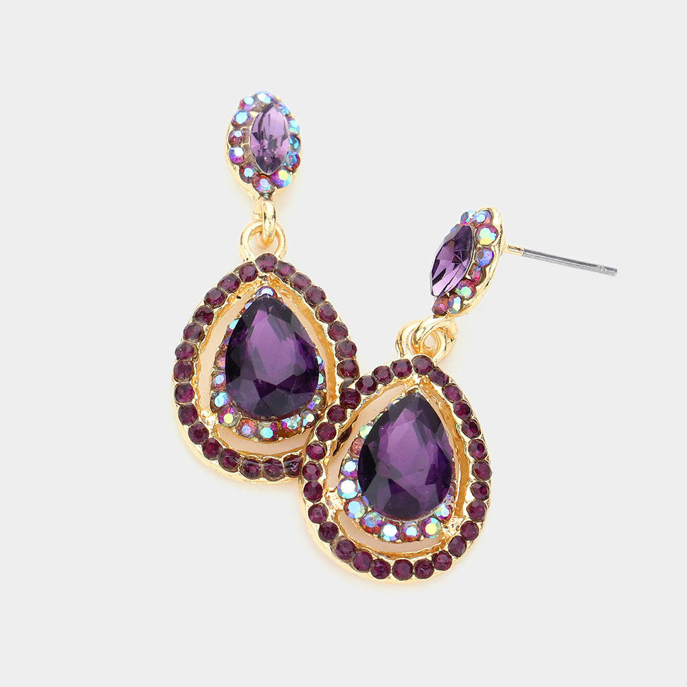 Little Girls Amethyst Crystal Pageant Earrings 