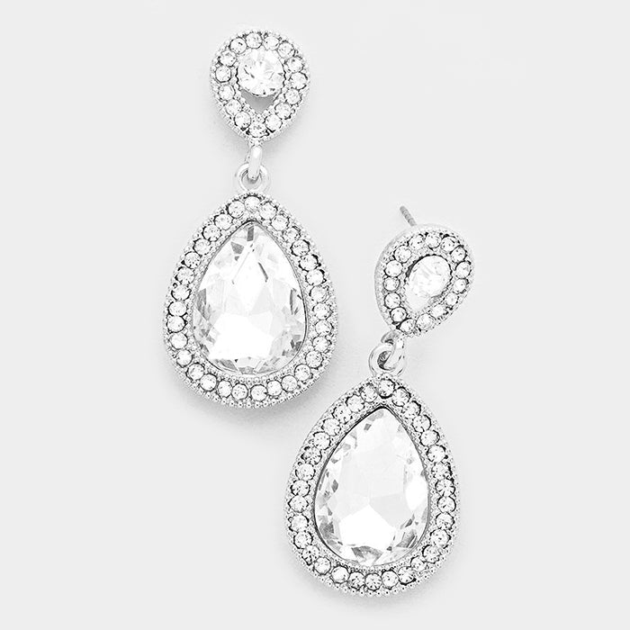 Small Clear Crystal Rhinestone Teardrop Earrings