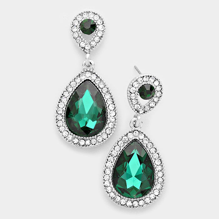 Small Green Crystal Rhinestone Teardrop Earrings