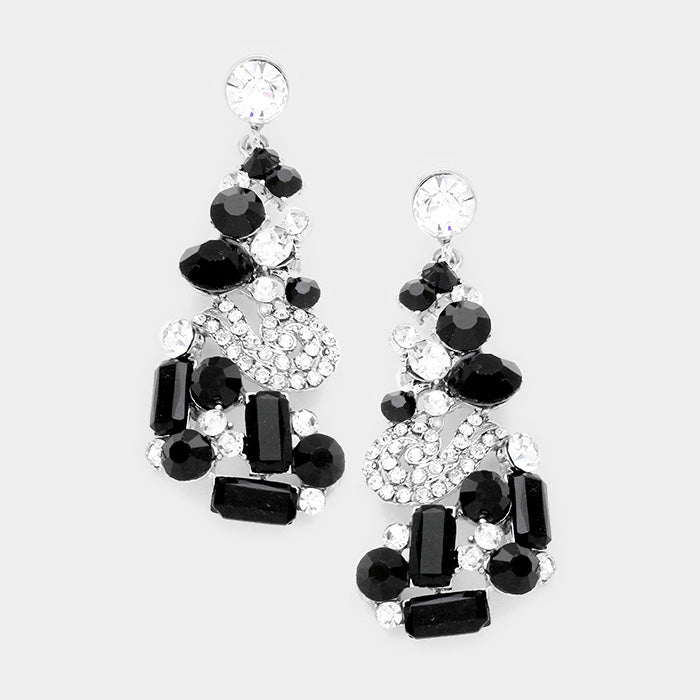 Baguette Cut Jet Black Crystal Rhinestone Pageant Earrings | Prom Earrings