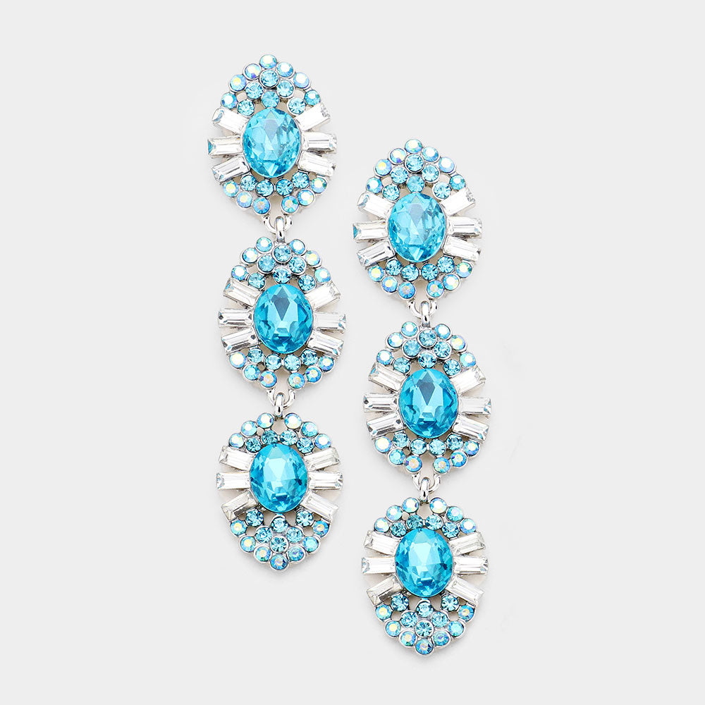 Aqua Triple Drop Crystal Dangle Earrings | 440705