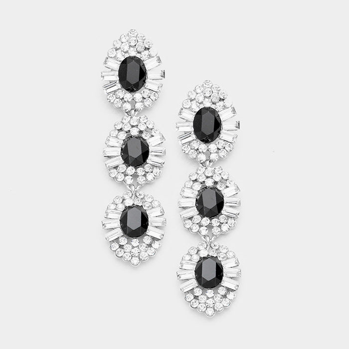 Black and Clear Triple Drop Crystal Dangle Earrings