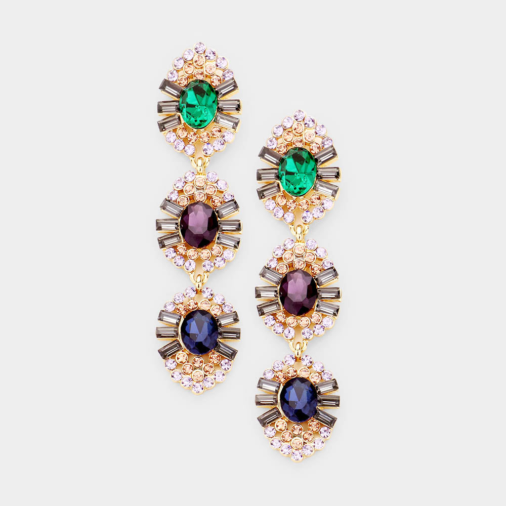 Multi-Color Triple Drop Crystal Dangle Earrings