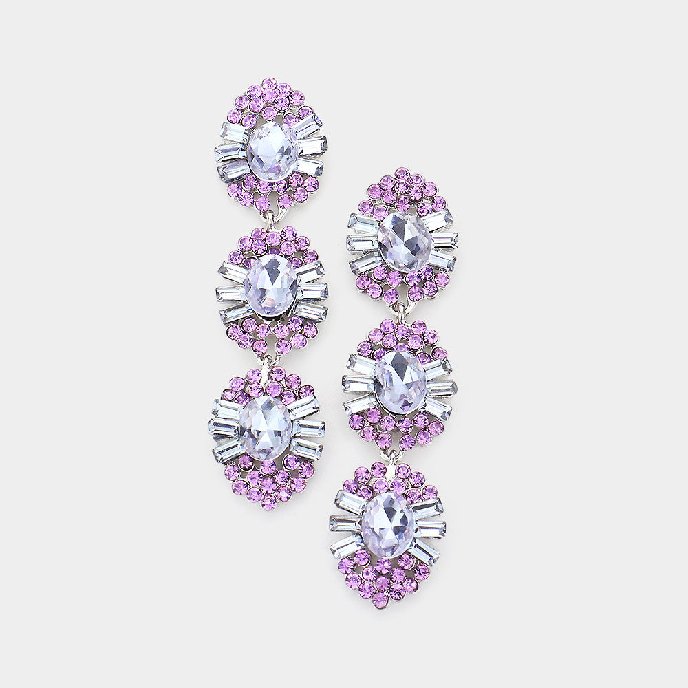 Violet Triple Drop Crystal Dangle Earrings
